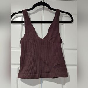 NIKIBIKI Ribbed V-Neck Seamless Tank – Plum Brown (One Size)